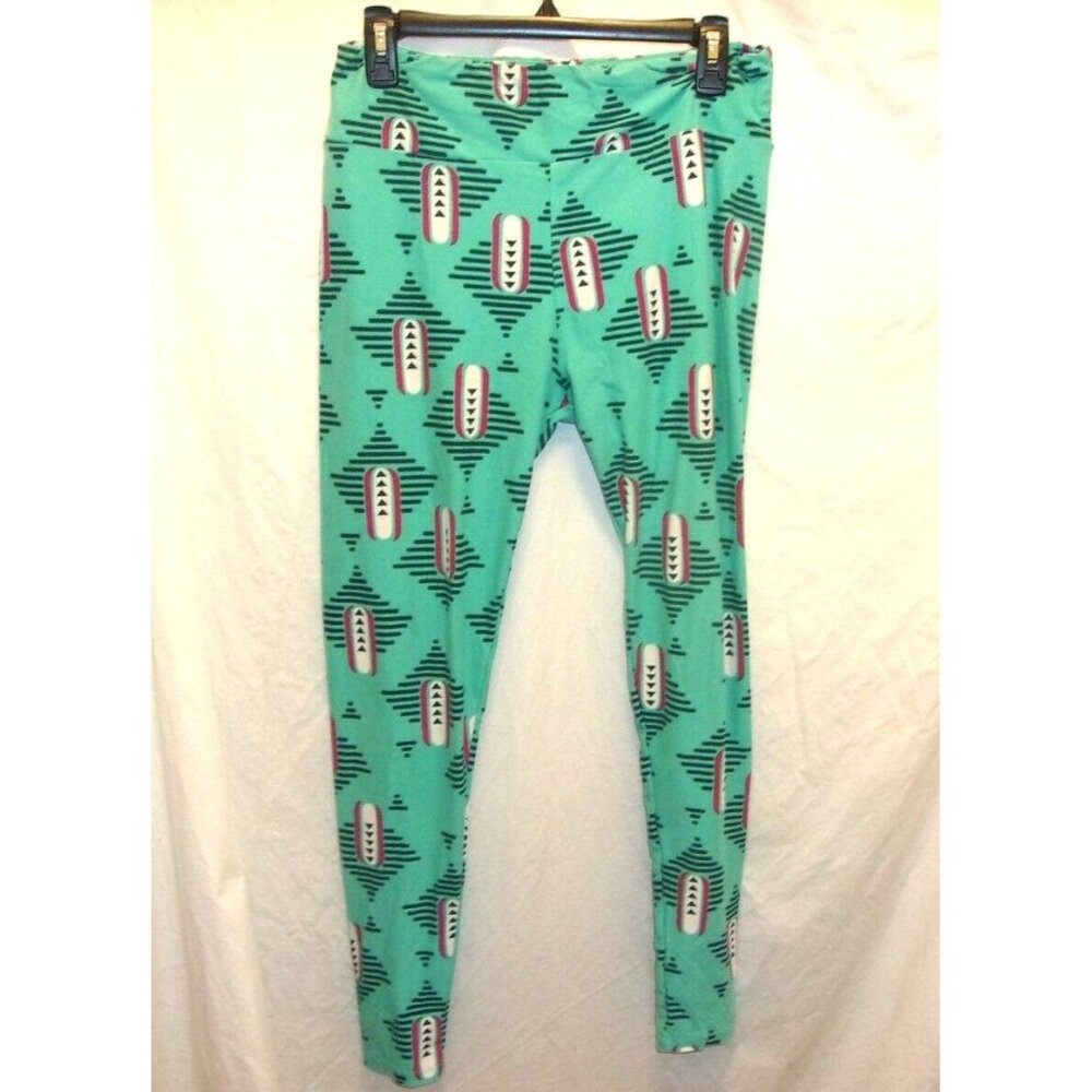 LuLaRoe Turquoise Green Aztec Print Tall & Curvy Plus Size Leggings